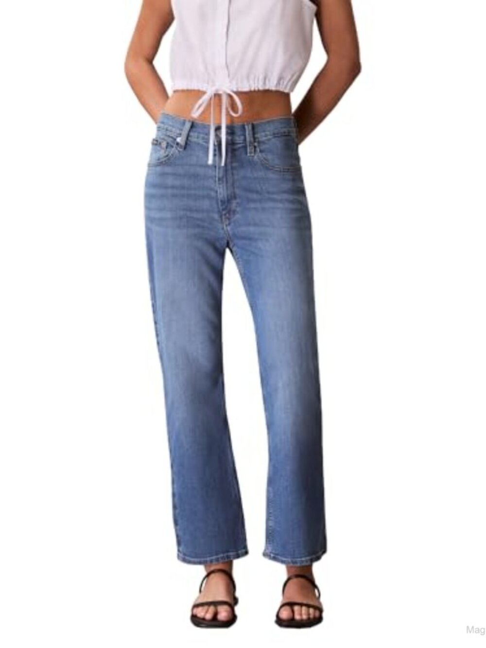 High Rise Ankle Bootcut Jeans Cotton Blend 5-Pocket Stretch Denim